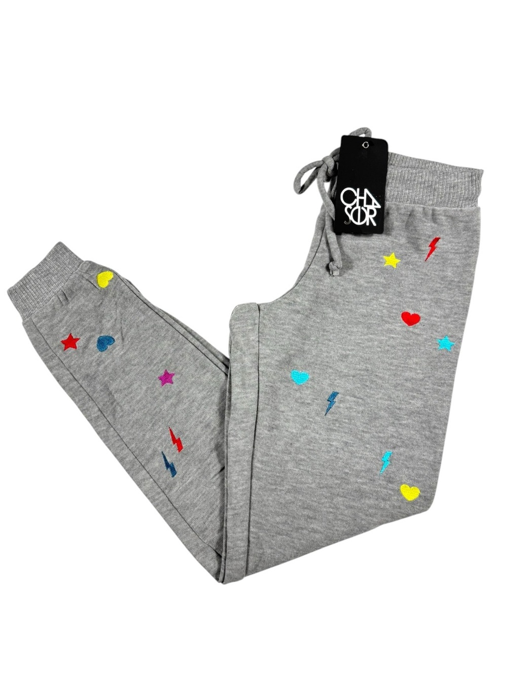 Chaser Lightning Bolt, Stars, & Hearts Embroidered Joggers, NWT, XS